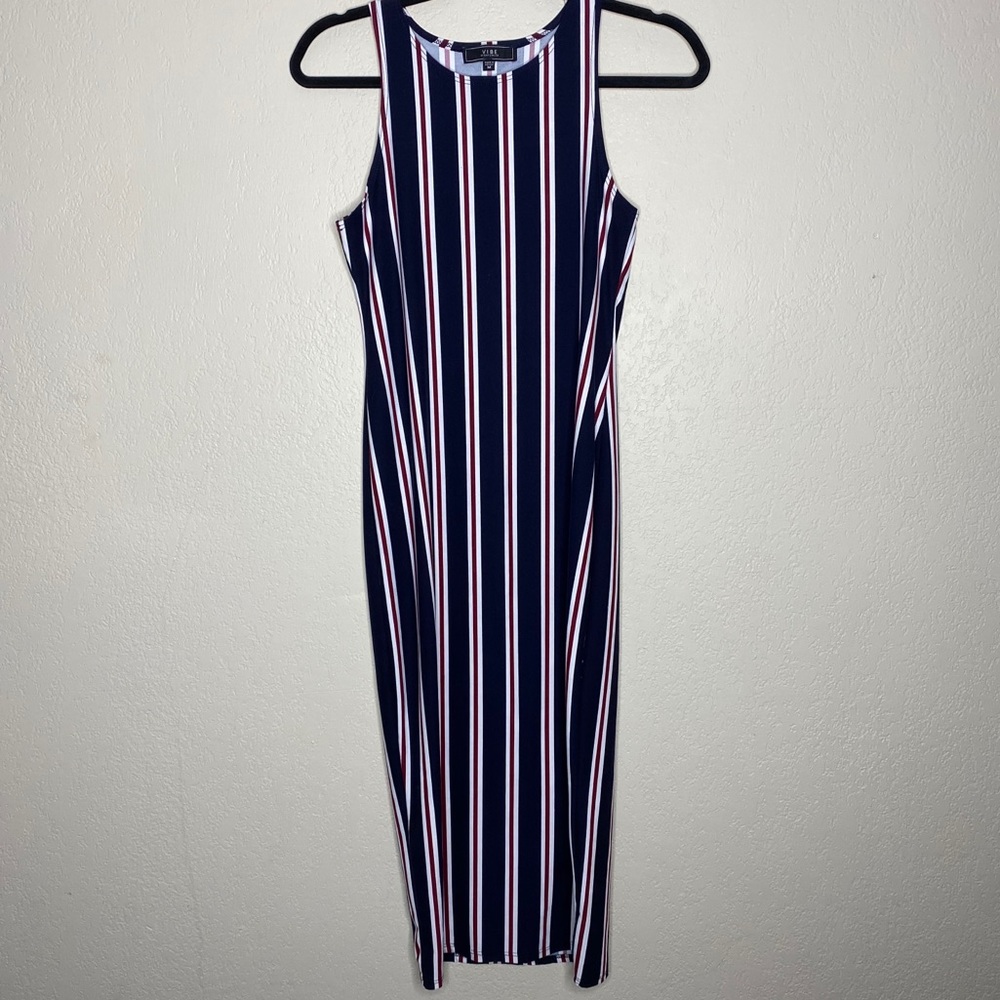 Vibe sportswear blue striped bodycon dress